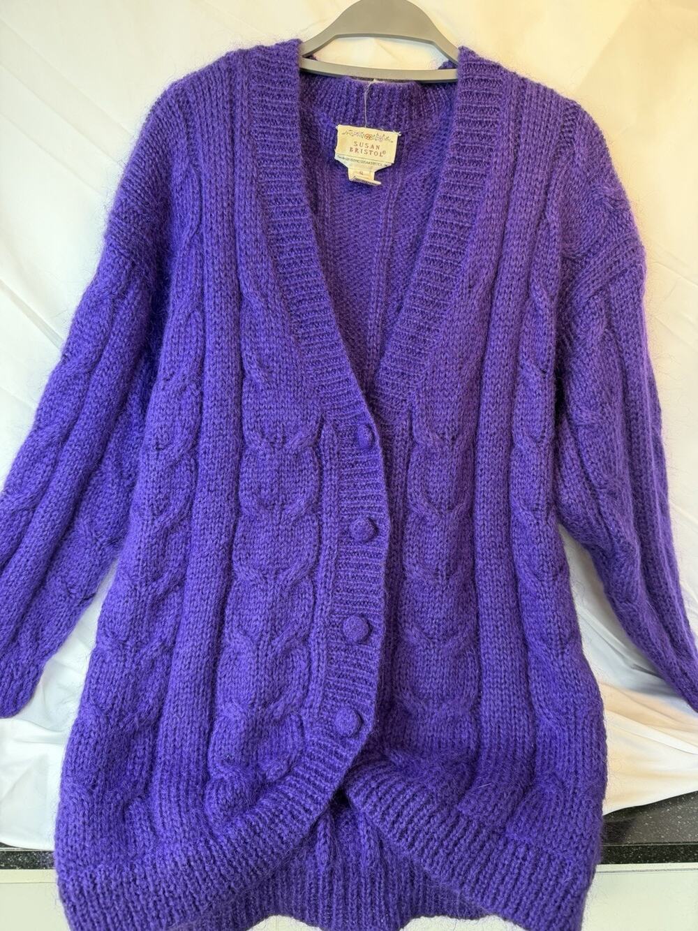 Susan Bristol Vtg Mohair Blend Bold Purple Small Fuzzy
